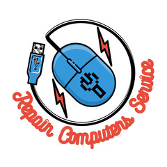 Color vintage repair computers and laptops emblem