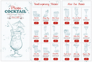 Front Drawing horisontal cocktail menu