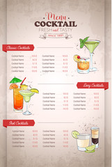 Obraz premium Drawing vertical color cocktail menu design