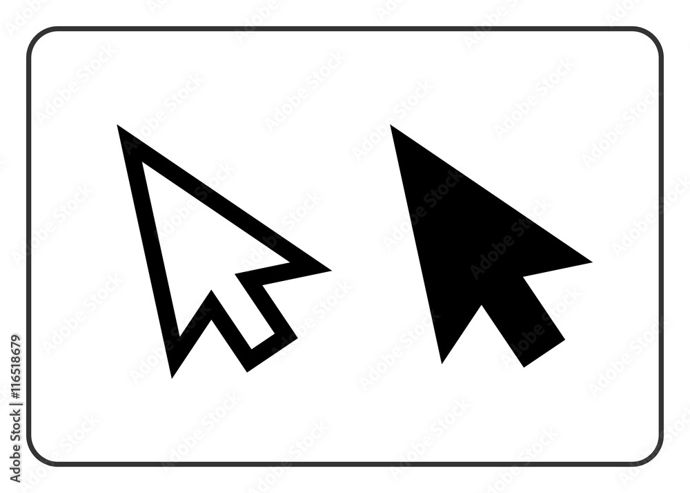 Fototapete arrows pointer signs set. cursor mouse web icon. click point button. black element, isolated on whit