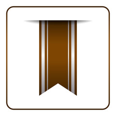 Brown bookmark banner. Vertical book mark isolated on white background. Color tag, label. Flag symbol, sign. Design element blank. Empty sticker for sale. Template icon decoration. Vector illustration