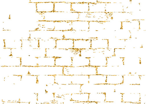 Brick wall gold texture pattern. Golden and white abstract decorative tile background. Grunge retro surface. Old brickwork silhouette. Urban design for wallpaper, card, decoration. Vector Illustration