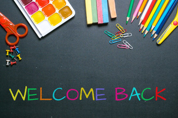 welcome back colorful chalk text