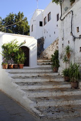 Naklejka premium street view of the Greek village / street view of urban landscapes on the island of Lindos