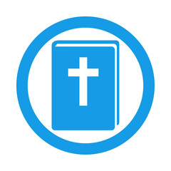 Obraz premium Icono plano biblia en círculo color azul