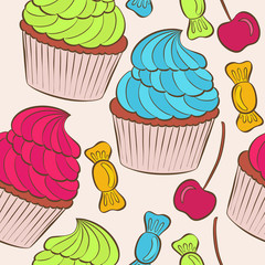 Vector background with of cake seamless pattern.