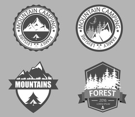 Set of mountain, forest adventure and expedition logo badges