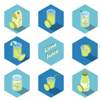 Isometric drinks and beverages icons in flat design