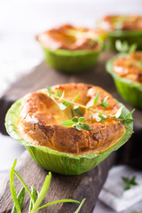 Savory cheddar cheese and leek mini quiches