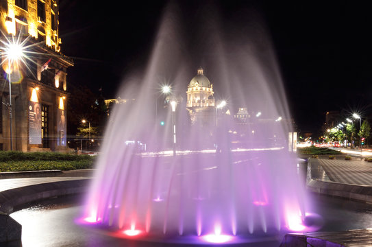Fountain at Nikola Pasic square in Belgrade, Serbia