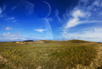 Obraz premium View of distant planet system from landscape