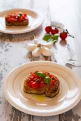 Italian bruschetta with tomato and basil
