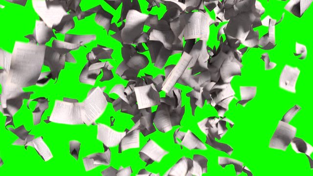 Pages falling white paper book literature business school green screen 4k

