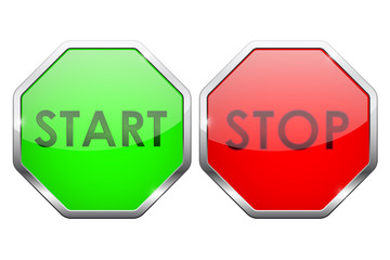 Start and stop icons. Green and red octagon buttons