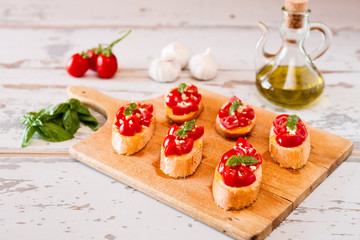 Italian bruschetta with tomato, basil and garlic