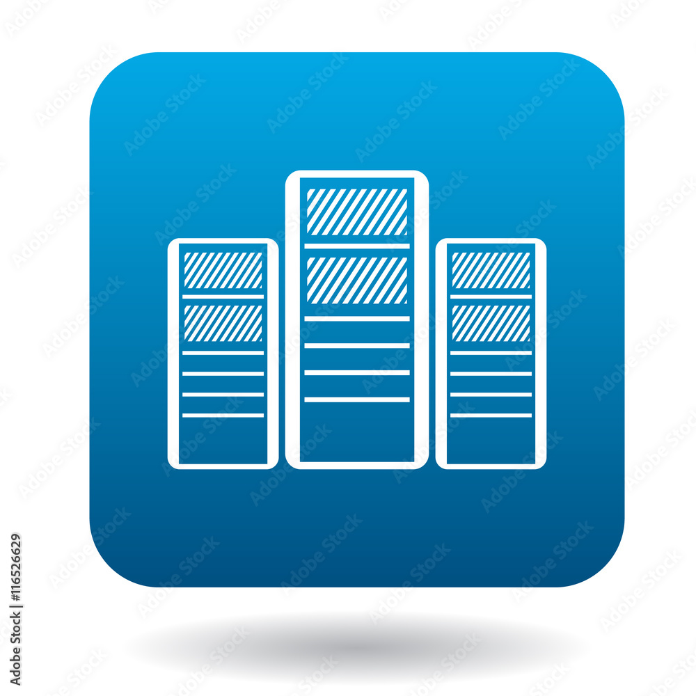 Poster system blocks of computers icon in simple style in blue square. technique symbol