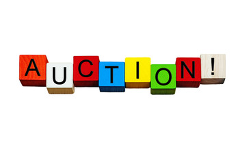 Auction sign or banner, for sales, business & PR, isolated.