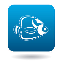 Fish tang icon in simple style in blue square. Animals symbol