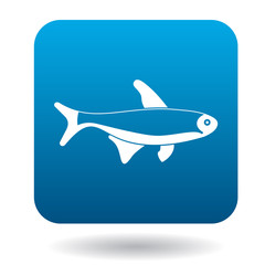 Trout fish icon in simple style in blue square. Animals symbol