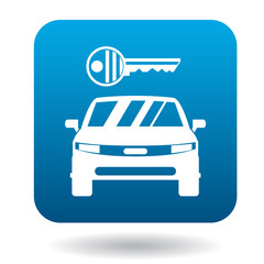 Car from impound yard icon in simple style in blue square. Transport and service symbol