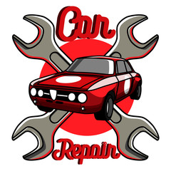 Color vintage Car repair emblem