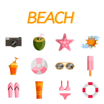 Beach flat icon set