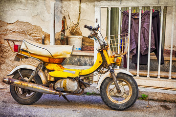 Vintage yellow bike, artistic retro styled picture