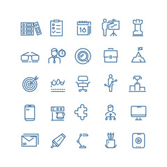 Productivity and time management linear signs, work schedule and business planning vector thin line icons