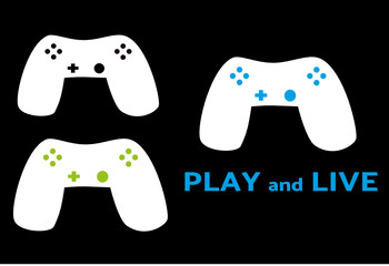 White game controller with black, green or blue buttons on black background