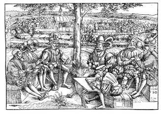 Woodcut, "council of war during the Schmalkaldic war" (1546)