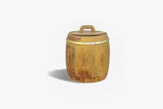 Wooden oak barrel isolated on white background,with clipping pat
