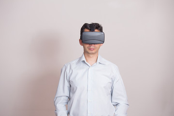man playing virtual reality simulation