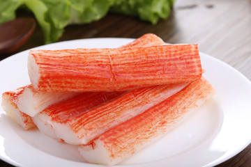 Surimi crab stick closeup on the plate