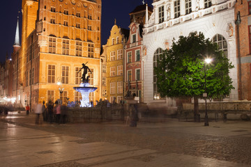 Fototapeta na wymiar Long Market in Gdansk Old Town by Night