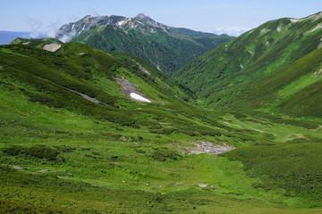 Obraz premium 双六岳 樅沢岳 山頂 眺望 北アルプス 登山 山道 空 絶景 