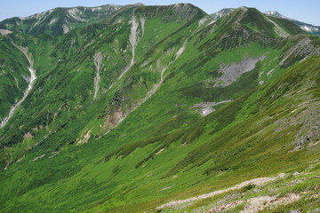 硫黄乗越　西鎌尾根　山頂　眺望　北アルプス　登山　山道　空　絶景