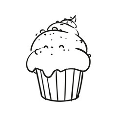 Vector Illustration of a Hand Drawn Cupcake Doodle