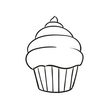 Vector Illustration of a Hand Drawn Cupcake Doodle