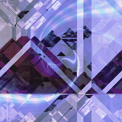 Abstract relief background of blue, purple and pink blocks and light reflections. Polygonal futuristic background of prisms, polygonal shapes and spectral rays