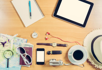 Set of travel accessory background