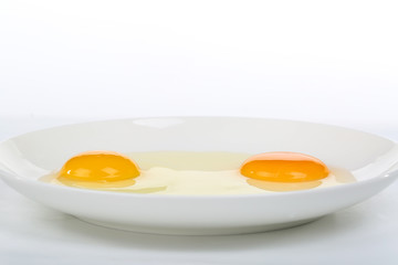 Yellow yolk on the plate