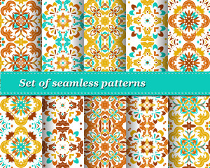 Mexican stylized talavera tiles seamless pattern. Background for design and fashion. Arabic, Indian patterns