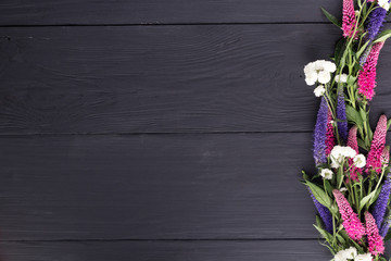 frame of flowers, background black boards