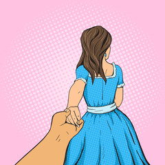 Man follows the girl and holding her hand vector