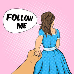 Man follows the girl and holding her hand vector