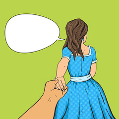 Man follows the girl and holding her hand vector
