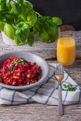 Bowl of buckwheat groats with vegetables