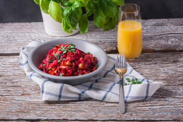 Bowl of buckwheat groats with vegetables