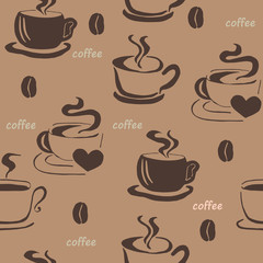 Hiqh quality original seamless pattern with coffee cups and bean