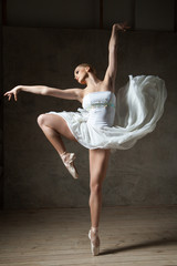 Beautiful ballerina dancing in white dress © julenochek